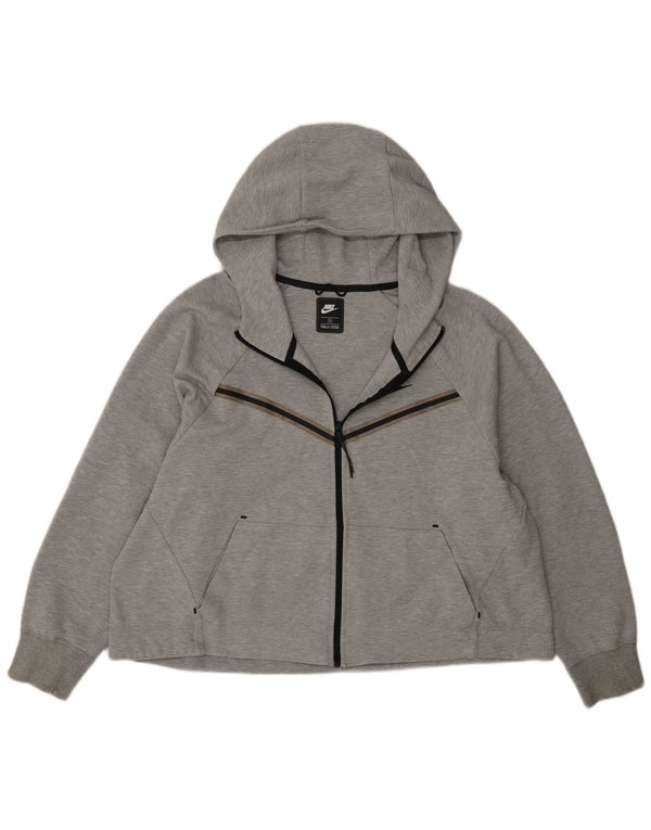 Nike Womens Zip Hoodie Sweater UK 18 XL Grey Cotton