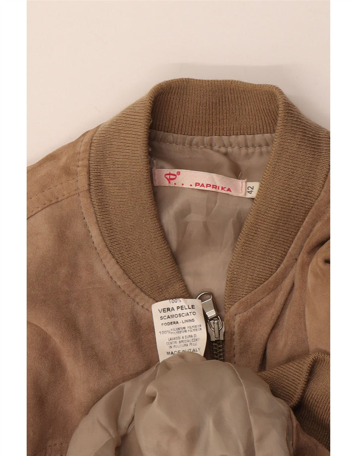 Vintage Womens Suede Bomber Jacket IT 42 Medium Beige Leather