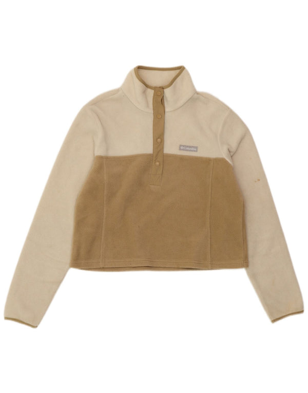 COLUMBIA Womens Crop Fleece Jumper UK 14 Medium White Colourblock