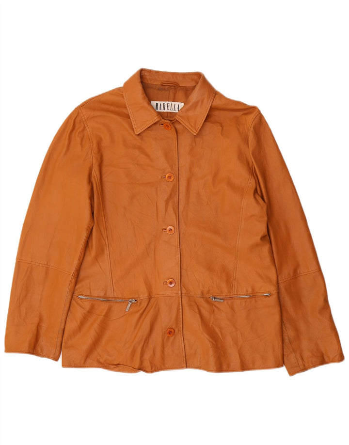 Marella Womens Leather Jacket UK 16 Large Brown Leather