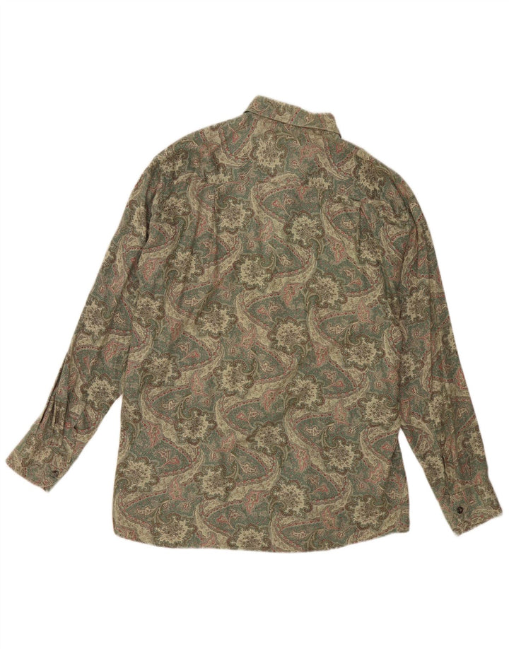 Vintage Mens Flannel Shirt Large Khaki Paisley