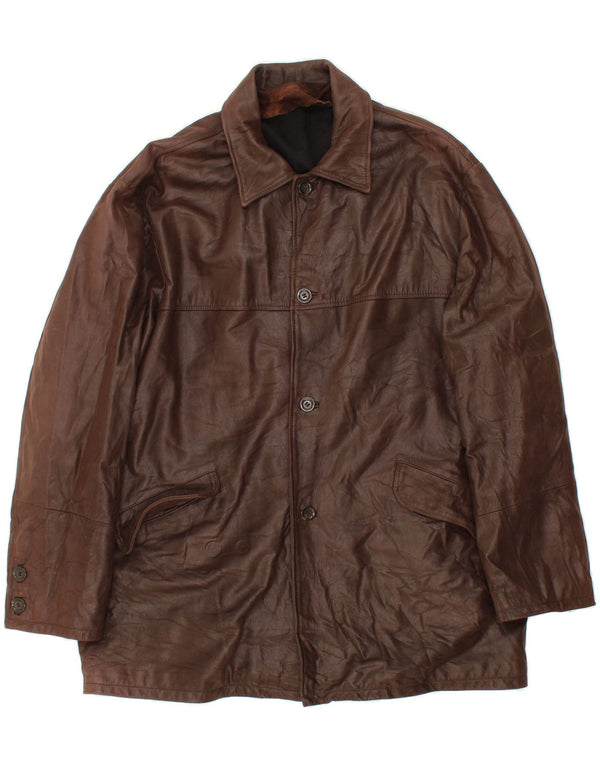 VINTAGE Mens Leather Coat IT 58 4XL Brown Leather