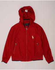 POLO RALPH LAUREN Boys Hooded Bomber Jacket 7-8 Years Small Red Polyester