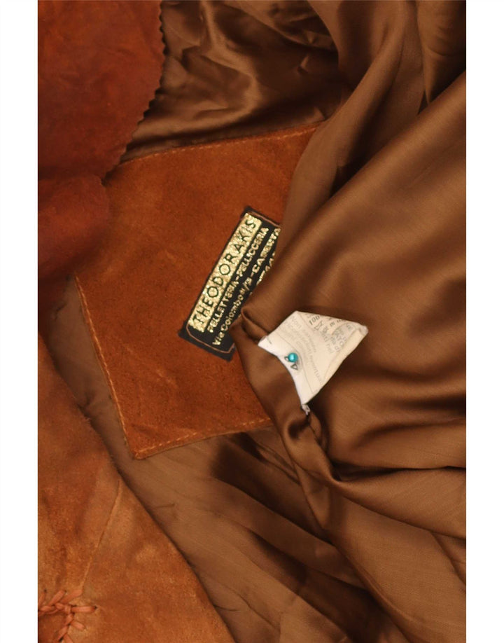Vintage Womens Suede Overcoat EU 44 XL Beige Leather