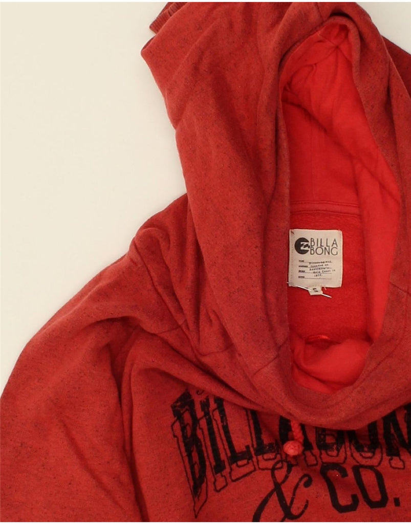 BILLABONG Womens Crop Graphic Hoodie Jumper UK 10 Small Red Flecked Cotton | Vintage Billabong | Thrift | Second-Hand Billabong | Used Clothing | Messina Hembry 