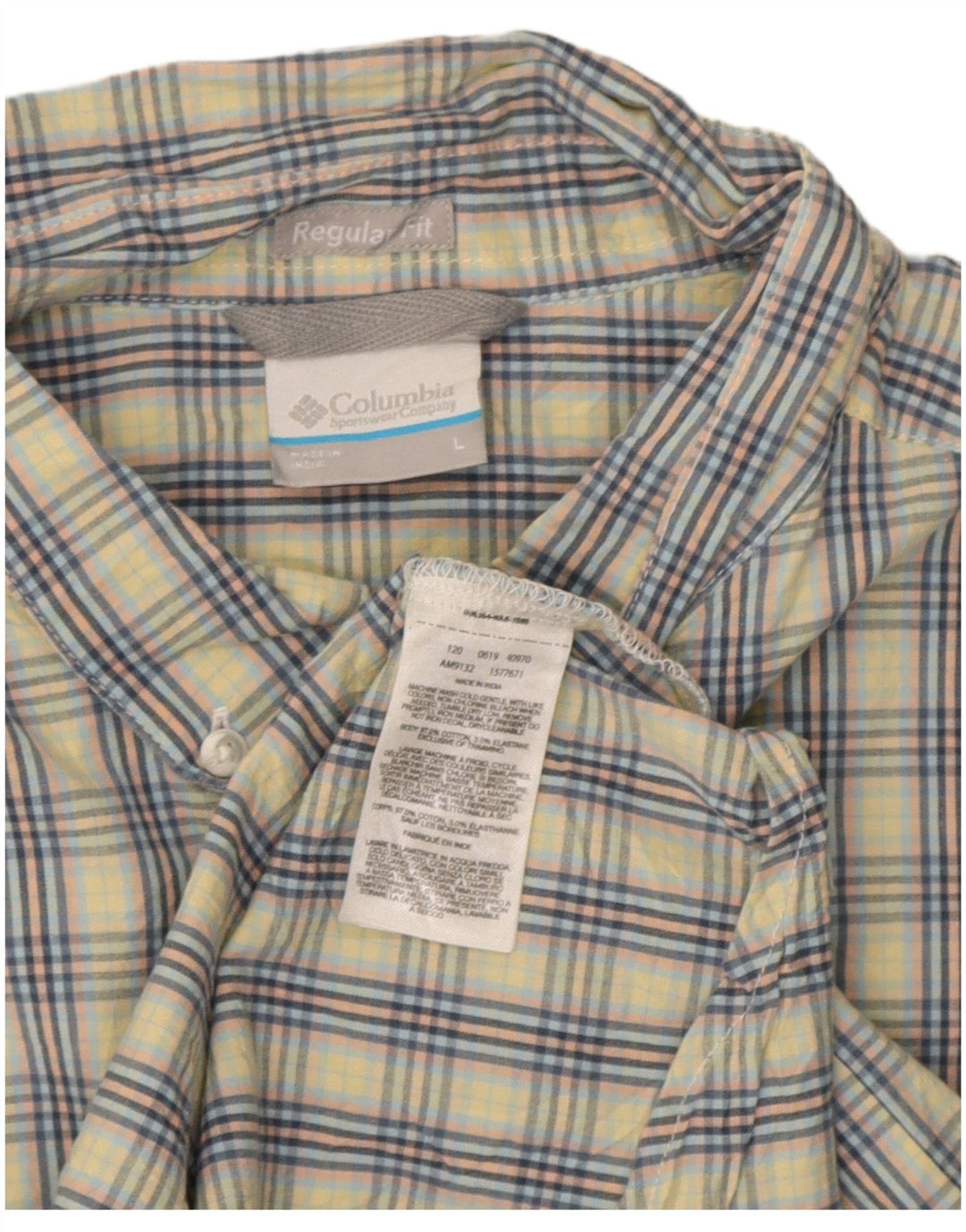 Columbia Mens Short Sleeve Regular Fit Shirt Large Blue Check Cotton