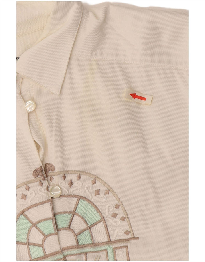 Enara Camice Womens Graphic Shirt UK 14 Medium White Cotton