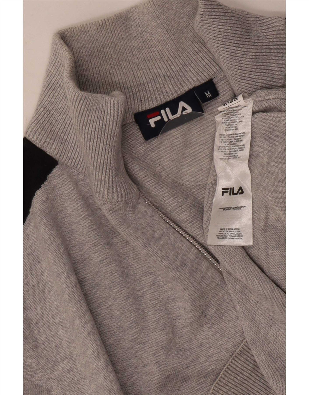 Fila Mens Zip Neck Jumper Sweater Medium Grey Colourblock Cotton