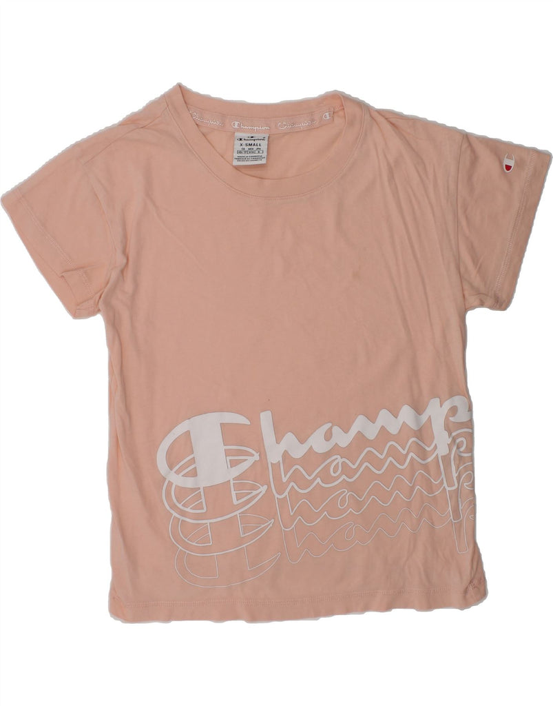 CHAMPION Girls Graphic T-Shirt Top 5-6 Years XS Beige Cotton | Vintage Champion | Thrift | Second-Hand Champion | Used Clothing | Messina Hembry 