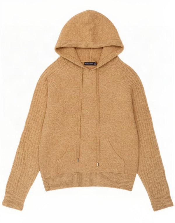Marks & Spencer Womens Hooded Jumper Sweater UK 10 Small Beige Acrylic