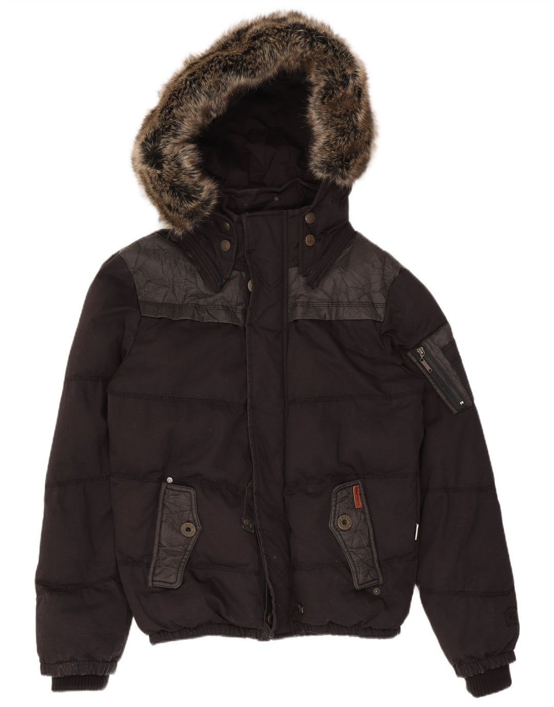 KHUJO Mens Hooded Padded Jacket UK 40 Large Black Colourblock Polyester