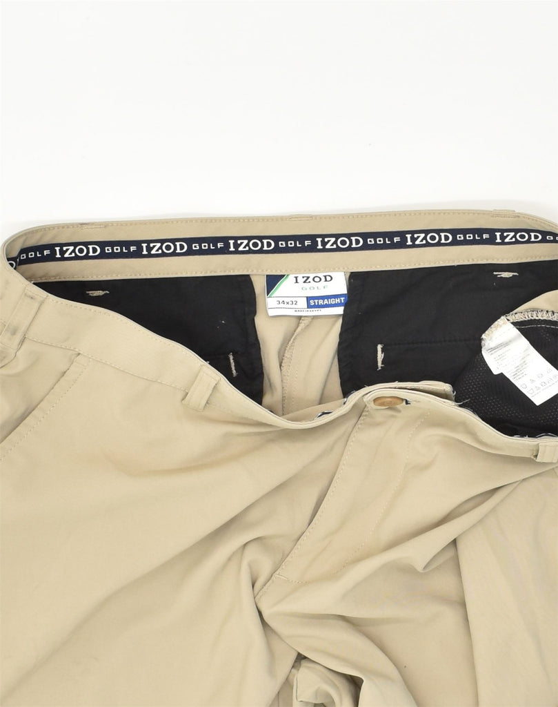 IZOD Mens Straight Chino Trousers W34 L32 Beige Polyester | Vintage Izod | Thrift | Second-Hand Izod | Used Clothing | Messina Hembry 