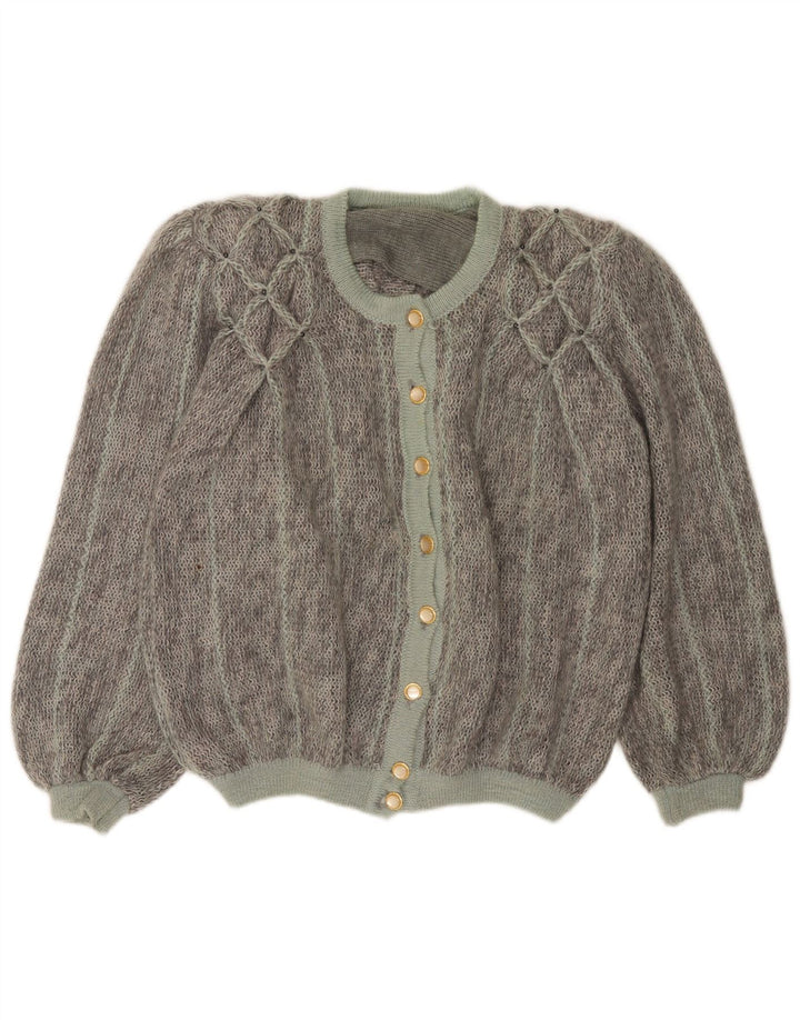 Vintage Womens Cardigan Sweater UK 18 XL Grey Striped