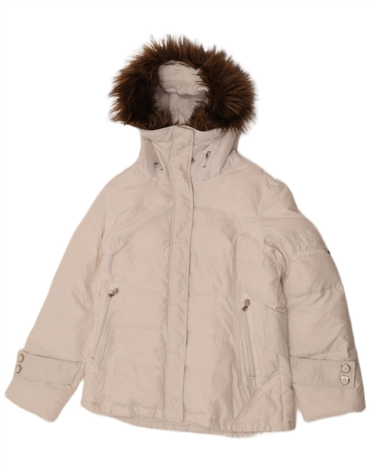 Calvin Klein Womens Hooded Padded Jacket UK 16 Large White Polyester