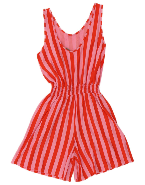 Benetton Girls Sleeveless Playsuit 12-13 Years XL Red Striped Cotton