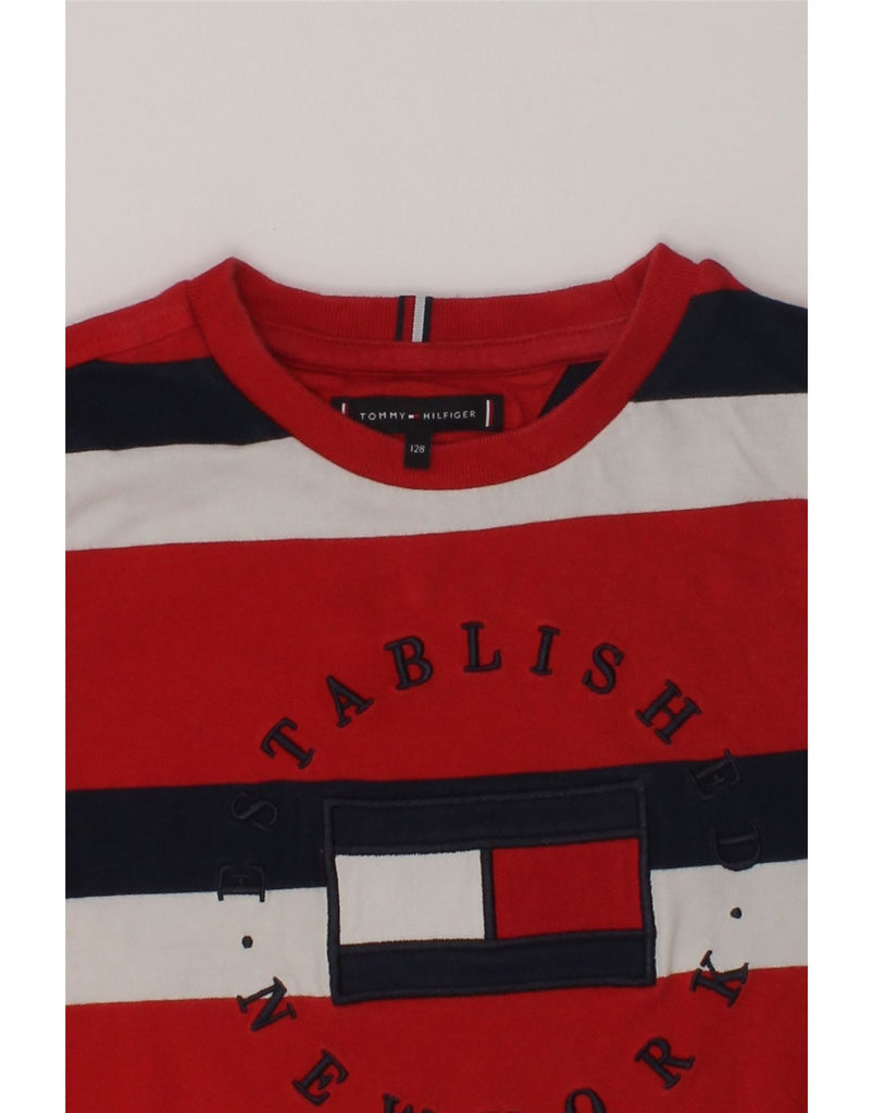 TOMMY HILFIGER Boys Graphic T-Shirt Top 7-8 Years Red Striped Cotton | Vintage Tommy Hilfiger | Thrift | Second-Hand Tommy Hilfiger | Used Clothing | Messina Hembry 