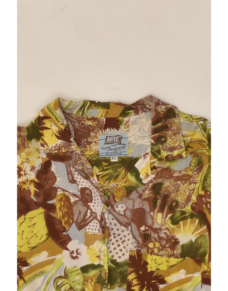 RIFLE Mens Short Sleeve Shirt XS Brown Floral Viscose Hawaiian | Vintage Rifle | Thrift | Second-Hand Rifle | Used Clothing | Messina Hembry 