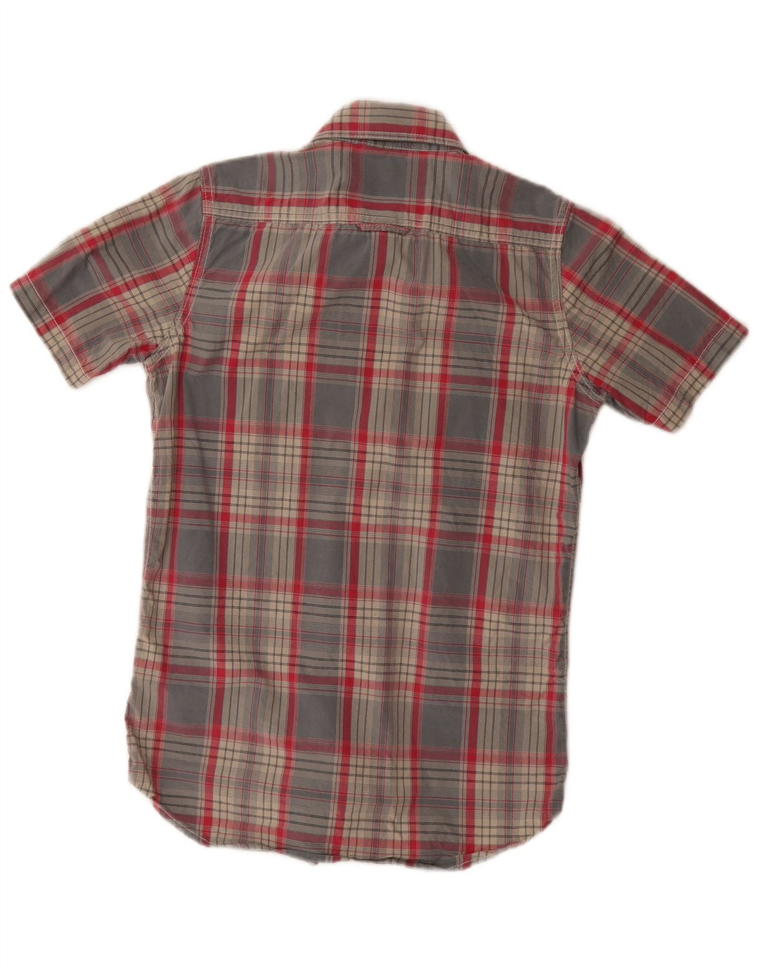 Superdry Mens Short Sleeve Shirt Small Grey Plaid Cotton