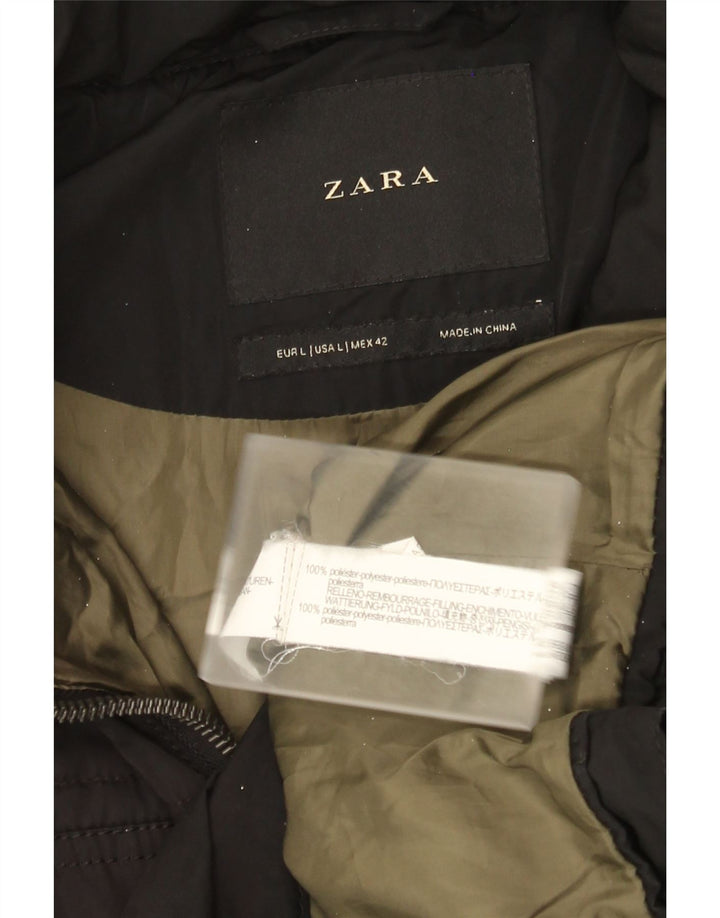 Zara Womens Hooded Utility Gilet UK 16 Large Black Polyester