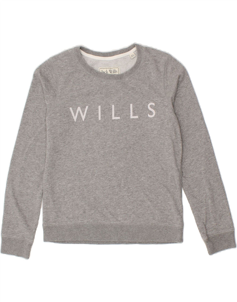 JACK WILLS Womens Graphic Sweatshirt Jumper UK 8 Small  Grey Cotton | Vintage Jack Wills | Thrift | Second-Hand Jack Wills | Used Clothing | Messina Hembry 