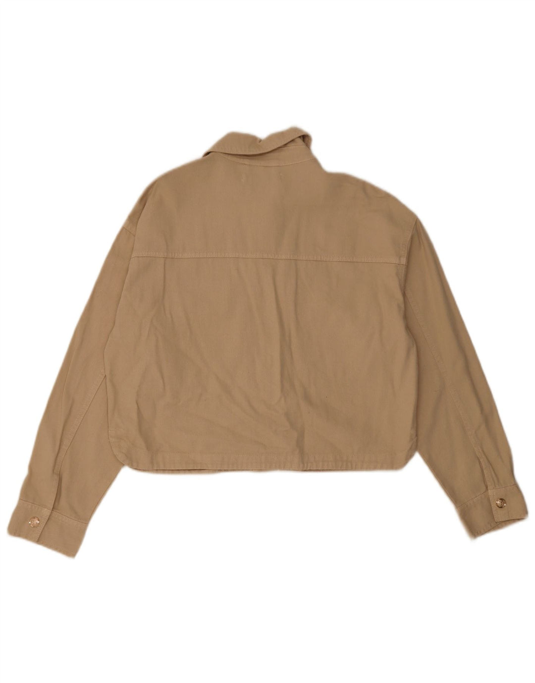 Zara Womens Crop Oversized Bomber Jacket UK 10 Small Beige Cotton