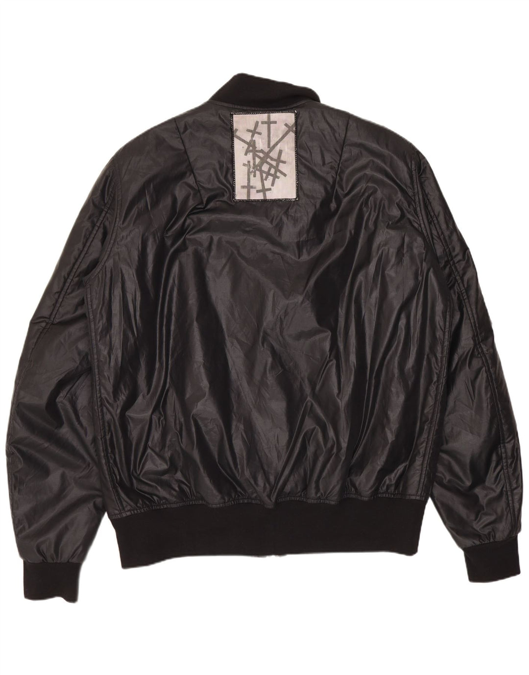 Vintage Mens Bomber Graphic Waxed Jacket UK 38 Medium Black Patchwork