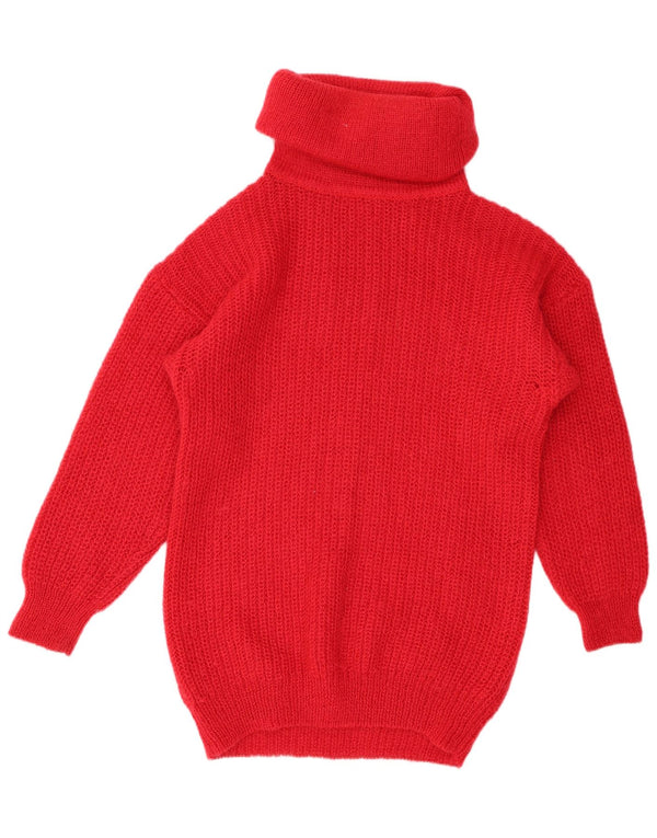 VINTAGE Womens Longline Roll Neck Jumper Sweater UK 14/16 Large Red Mohair