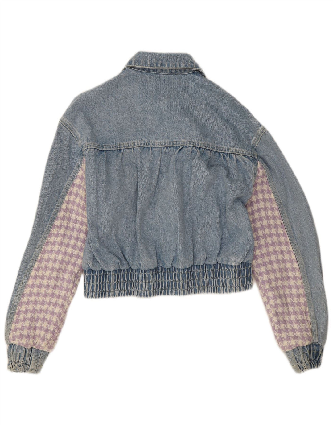 Zara Womens Crop Denim Jacket UK 10 Small Blue Patchwork