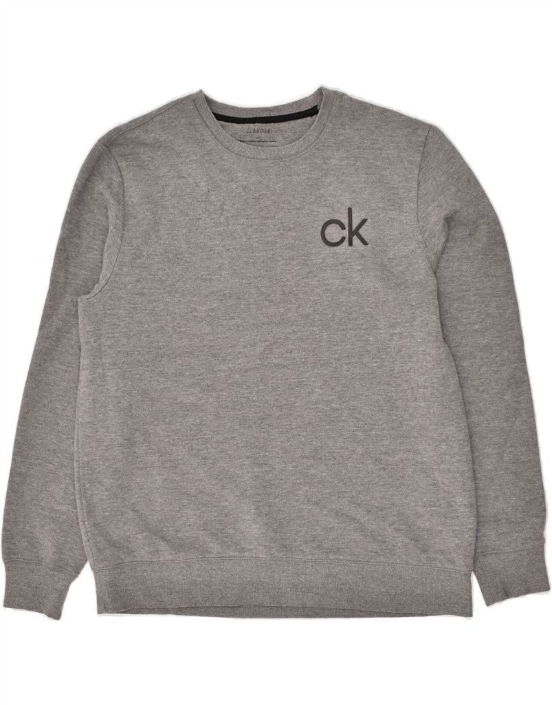 CALVIN KLEIN Mens Graphic Sweatshirt Jumper Large Grey Cotton | Vintage Calvin Klein | Thrift | Second-Hand Calvin Klein | Used Clothing | Messina Hembry 