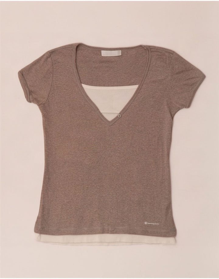 Champion Womens T-Shirt Top UK 14 Large Grey Colourblock