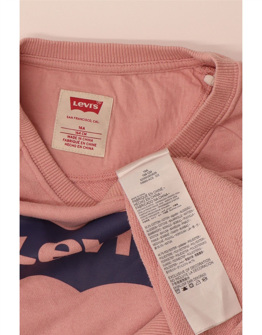 LEVI'S Girls Graphic Sweatshirt Jumper 15-16 Years Pink Cotton