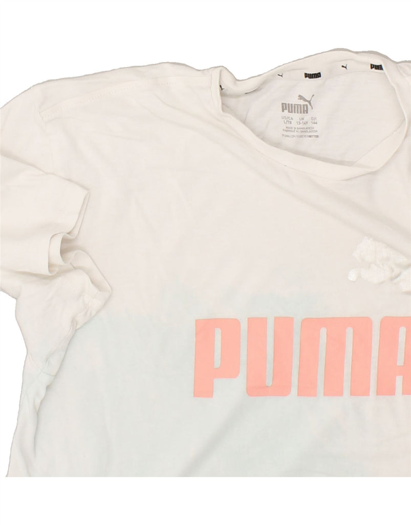 PUMA Girls Crop Graphic T-Shirt Top 13-14 Years White Cotton | Vintage Puma | Thrift | Second-Hand Puma | Used Clothing | Messina Hembry 