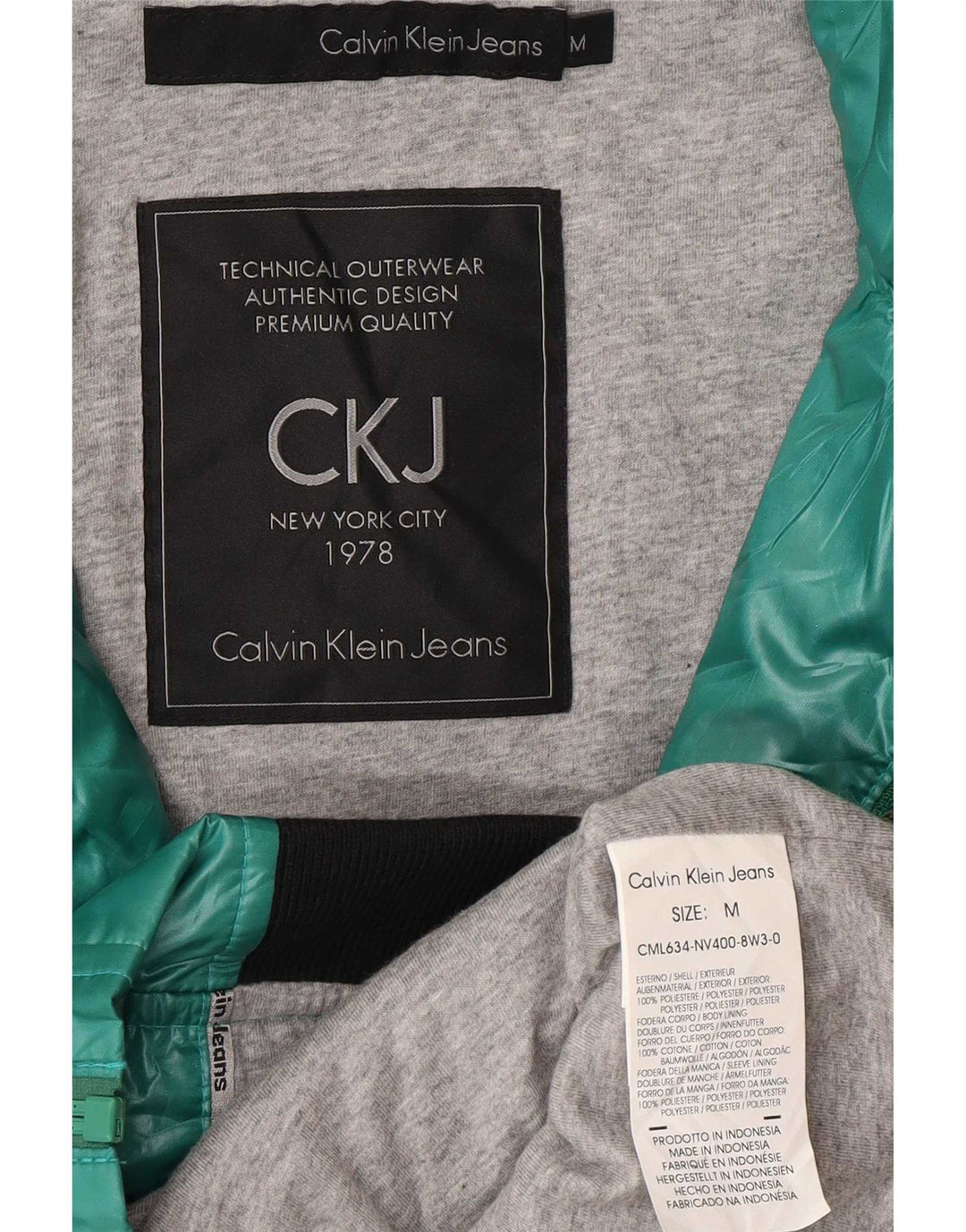 Calvin Klein Jeans Womens Graphic Hooded Bomber Jacket UK 14 Medium Green