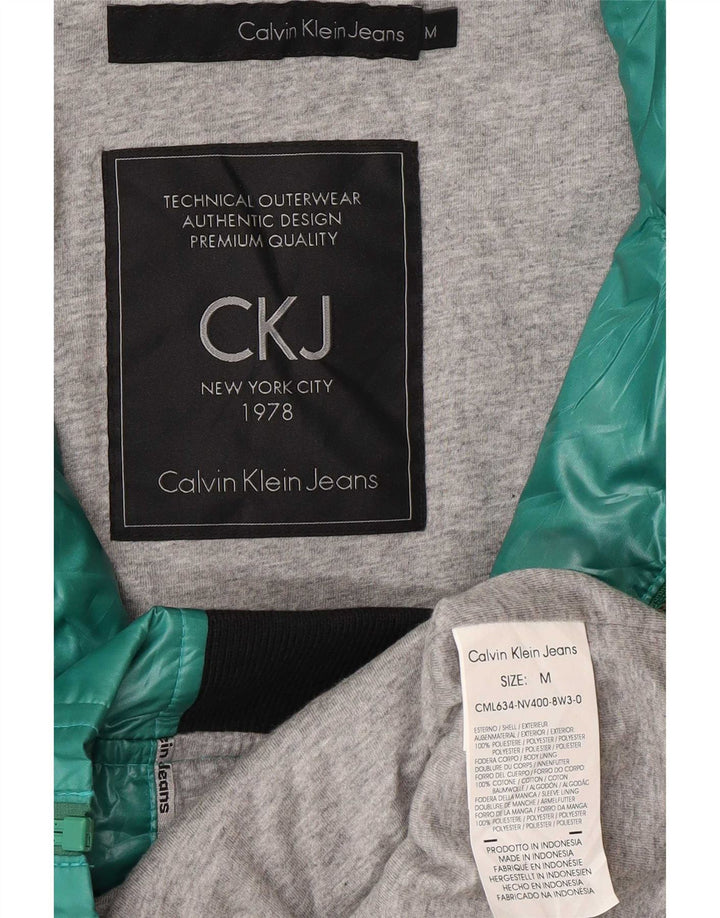 Calvin Klein Jeans Womens Graphic Hooded Bomber Jacket UK 14 Medium Green