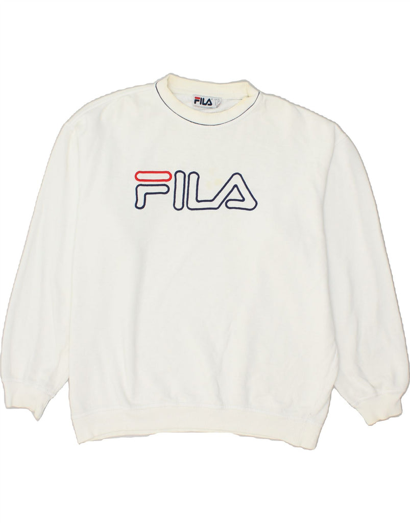 FILA Mens Graphic Sweatshirt Jumper XL White | Vintage Fila | Thrift | Second-Hand Fila | Used Clothing | Messina Hembry 