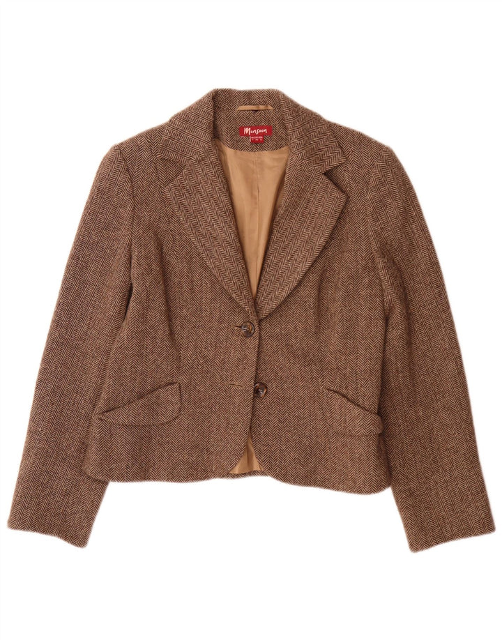 Monsoon Womens 2 Button Blazer Jacket UK 12 Medium Brown Herringbone Wool