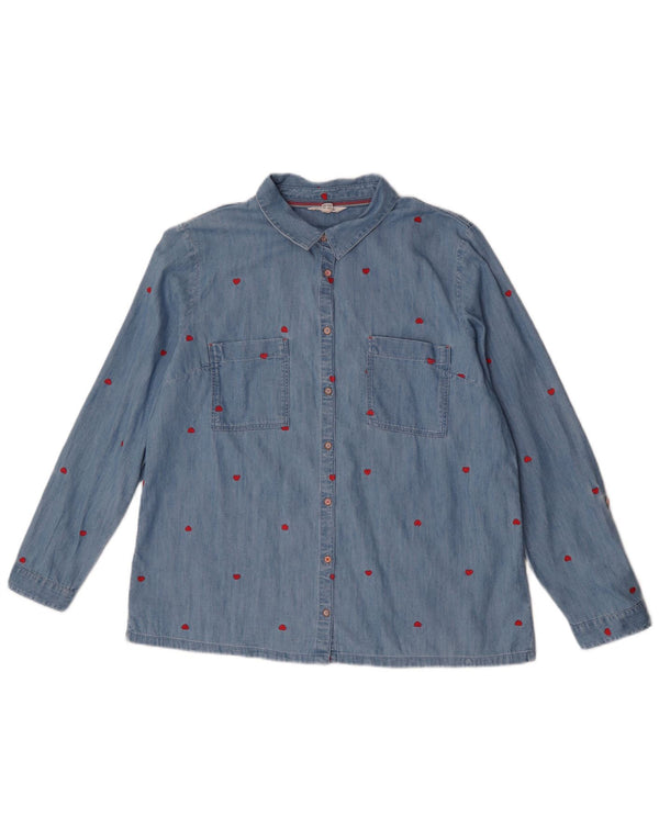 White Stuff Womens Abstract Pattern Shirt UK 16 Large Blue Cotton