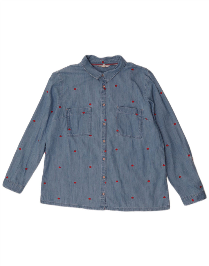 White Stuff Womens Abstract Pattern Shirt UK 16 Large Blue Cotton