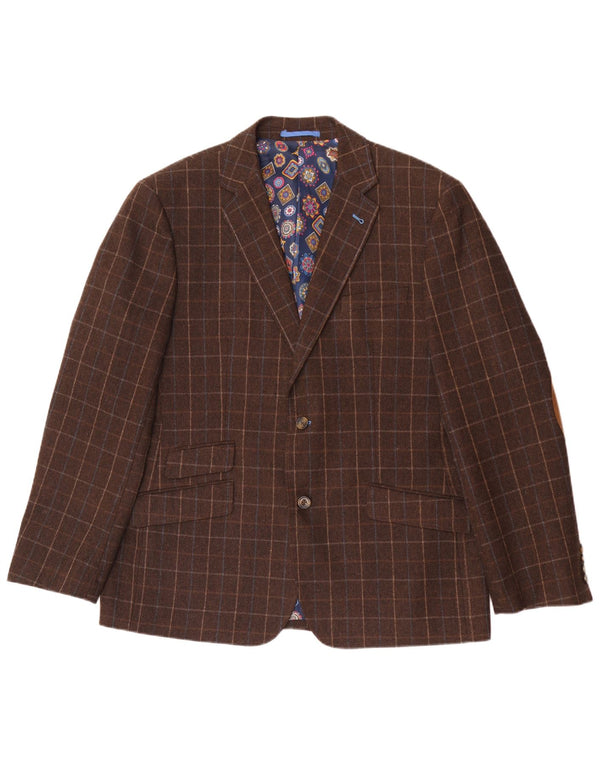 Harvey & Jones Mens Regular Fit Blazer Jacket UK 46 3XL Brown Check