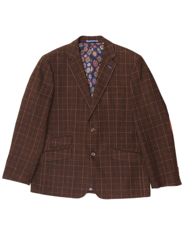Harvey & Jones Mens Regular Fit Blazer Jacket UK 46 3XL Brown Check