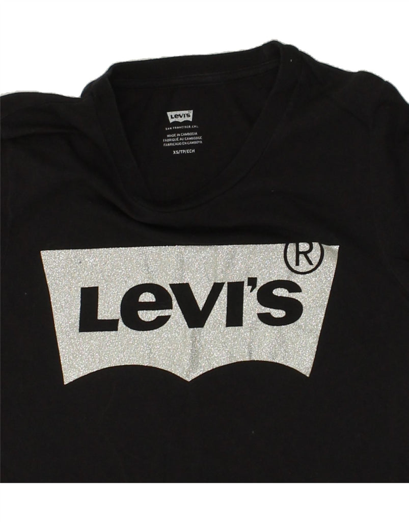 LEVI'S Womens Graphic T-Shirt Top UK 6 XS Black Cotton | Vintage Levi's | Thrift | Second-Hand Levi's | Used Clothing | Messina Hembry 