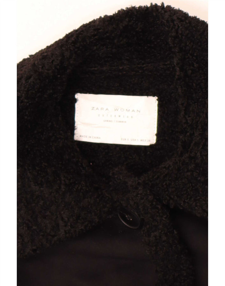Zara Womens Sherpa Overcoat UK 10 Small Black