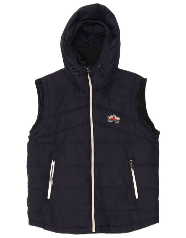 Superdry Mens Hooded Padded Gilet UK 42 XL Navy Blue Polyester