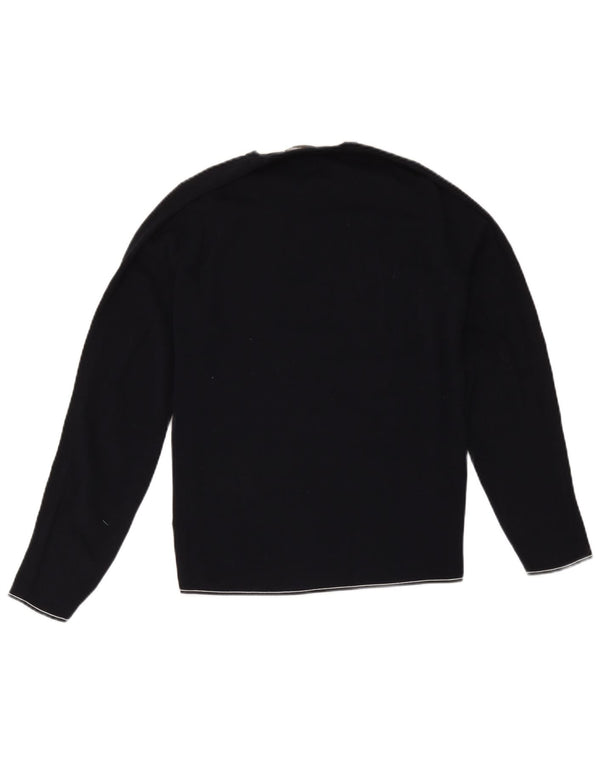 Massimo Dutti Womens Crew Neck Jumper Sweater UK 14 Medium Navy Blue Cotton