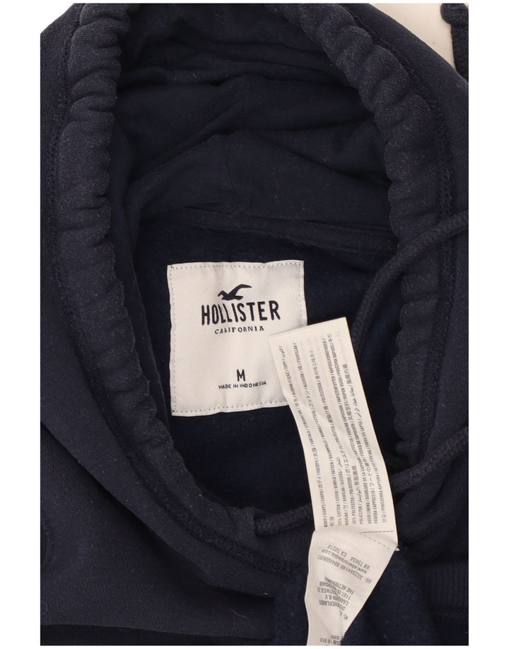 HOLLISTER Womens Graphic Hoodie Jumper UK 14 Medium Navy Blue Cotton