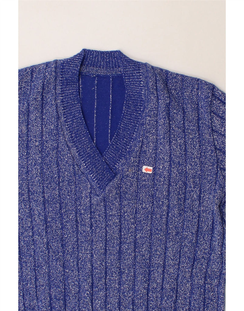 VINTAGE Womens V-Neck Jumper Sweater UK 12 Medium Blue Lambswool Vintage Vintage and Second-Hand Vintage from Messina Hembry 