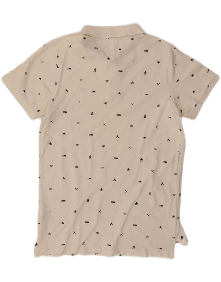 TOMMY HILFIGER Mens Graphic Slim Fit Polo Shirt Medium Off White Cotton