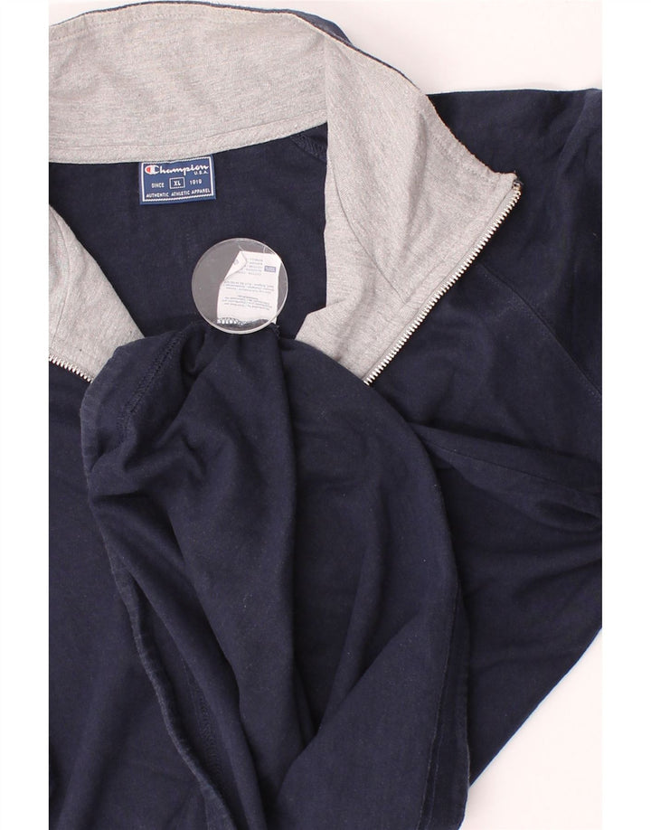 CHAMPION Mens Zip Neck Sweatshirt Jumper XL Navy Blue Cotton Vintage Champion and Second-Hand Champion from Messina Hembry 