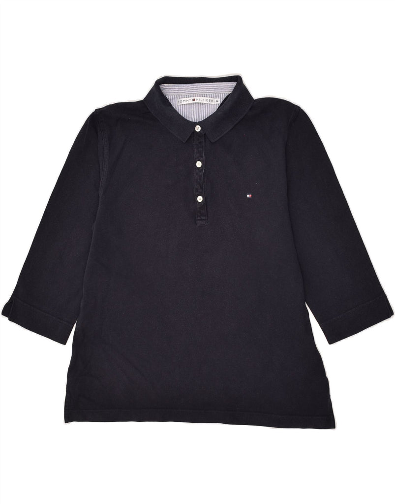 TOMMY HILFIGER Womens 3/4 Sleeve Polo Shirt UK 14 Medium Navy Blue Cotton Vintage Tommy Hilfiger and Second-Hand Tommy Hilfiger from Messina Hembry 