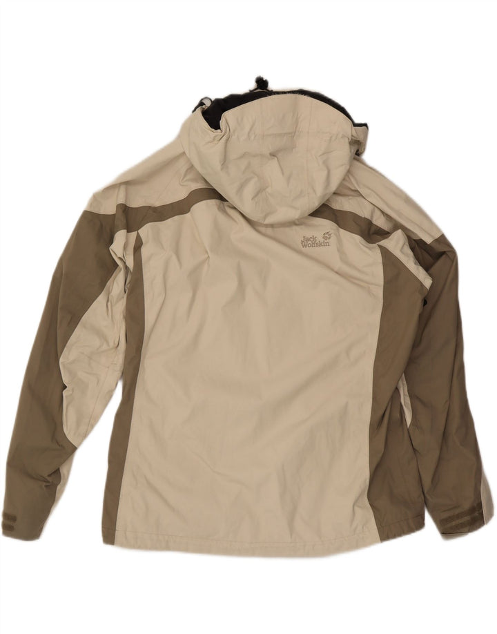 JACK WOLFSKIN Womens Hooded Rain Jacket UK 16 Large Beige Colourblock